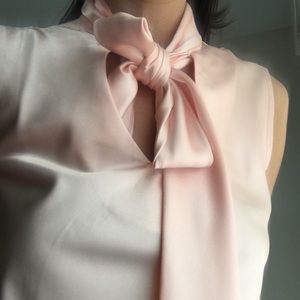 ANNE KLEIN satin plush blush halter tie knot neck